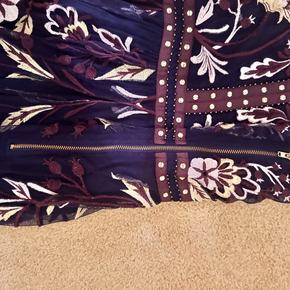 Anthro Moulinette Soeurs Purple and Cream Embroidered Midi Dress - Picture 5 of 8